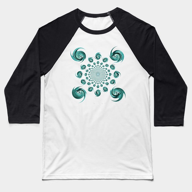 Blue Dance Kaleidoscope Floral Spirals Folk Stylised Ornament Baseball T-Shirt by SpieklyArt